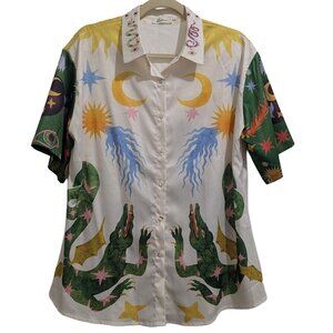 Rotimia Graphic Print Button Down Top